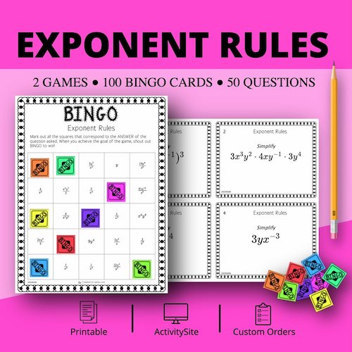 Algebra: Exponents Rules Math Bingo Review Game