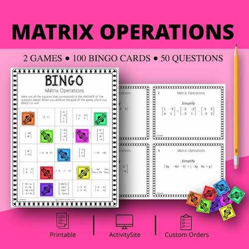 Algebra 2: Matrix Operations Math Bingo Review Game