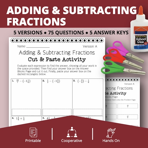 Adding and Subtracting Fractions Cut & Paste Activity