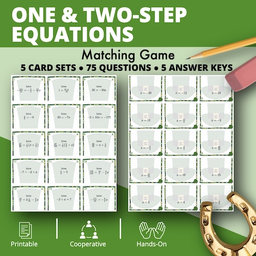 St. Patrick's Day: Algebra One & Two-Step Equations Matching Game