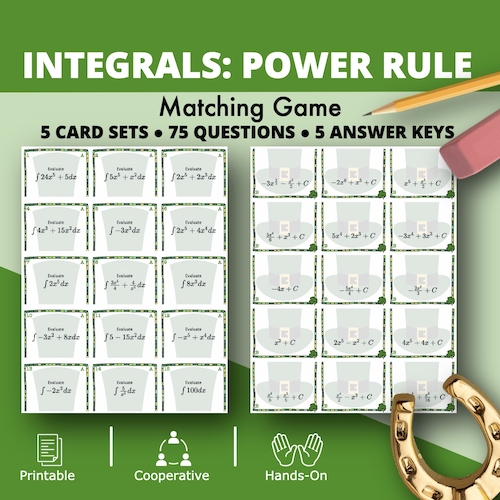 St. Patrick's Day: Integrals Power Rule Matching Game