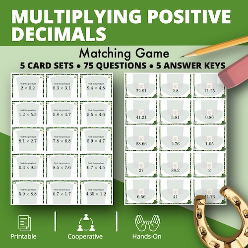 St. Patrick's Day: Multiplying Decimals Matching Game