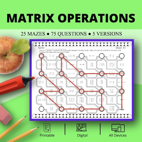 Matrix Operations Maze Activity Sets - Distance Learning Compatible