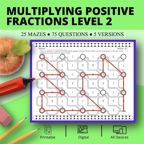 Multiplying Fractions Level 2 Maze Activity Sets - Distance Learning Compatible