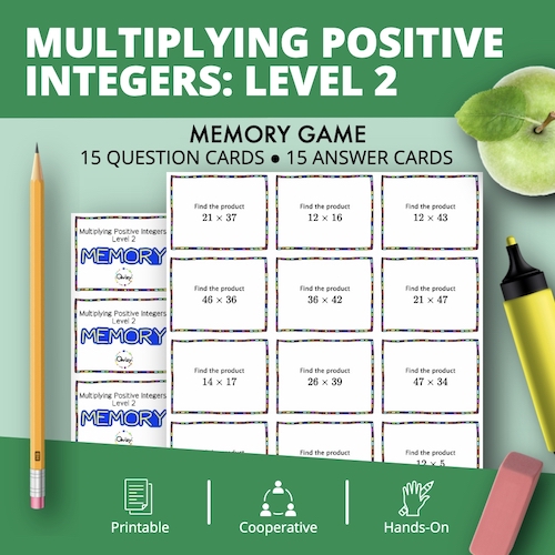 Multiplying Positive Integers Level 2 Math Memory Game