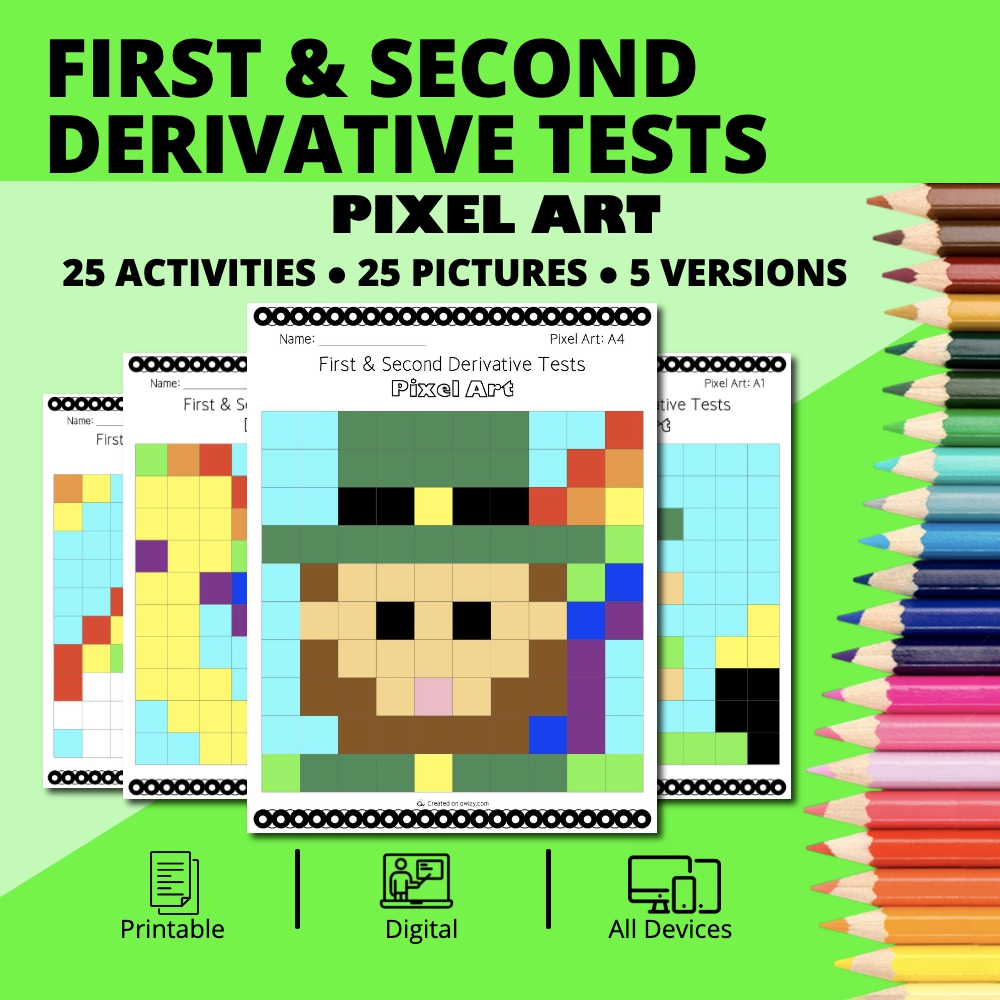 St. Patrick's Day: Calculus First & Second Derivative Tests Pixel Art Activity