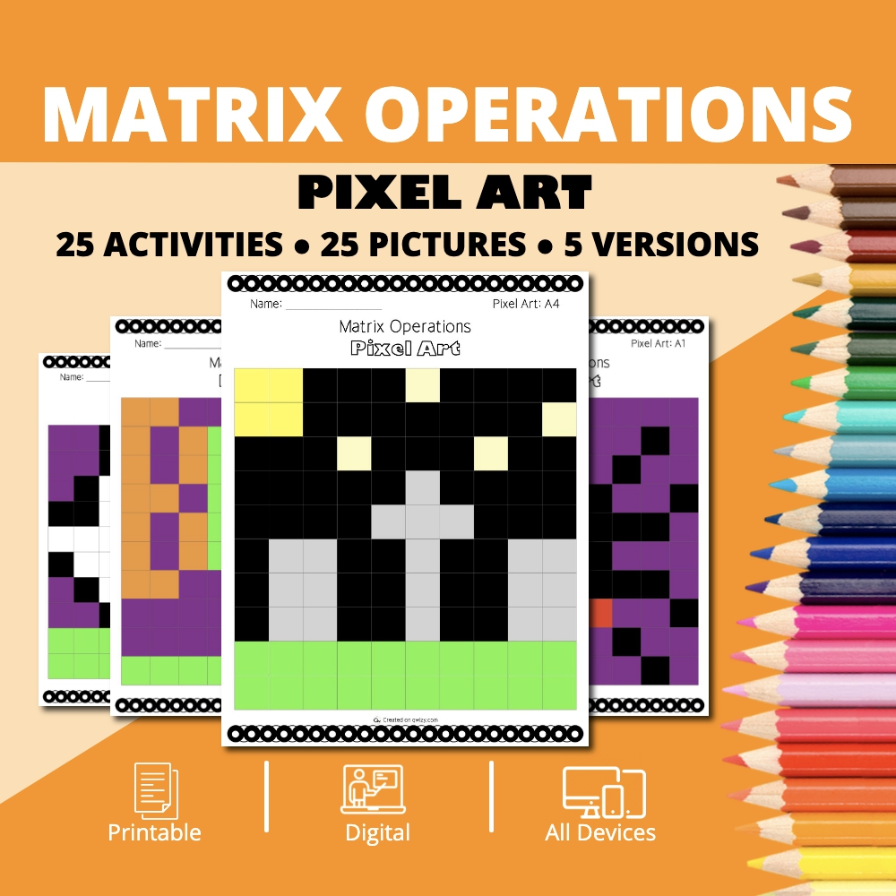 Halloween: Matrix Operations Pixel Art Activity