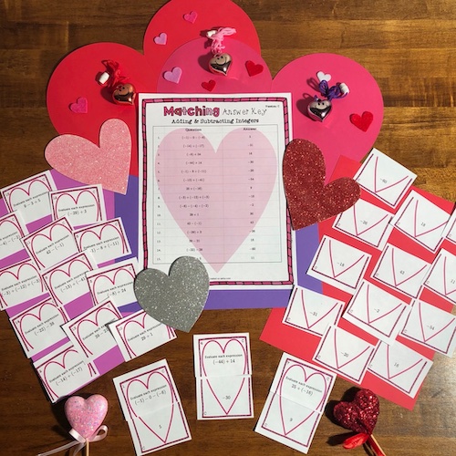 Valentine's Day: Adding & Subtracting Positive & Negative Integers Matching Game