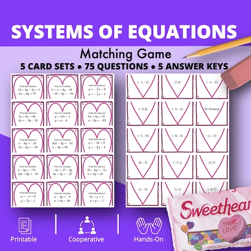 Valentine’s Day: Systems of Equations Matching Game