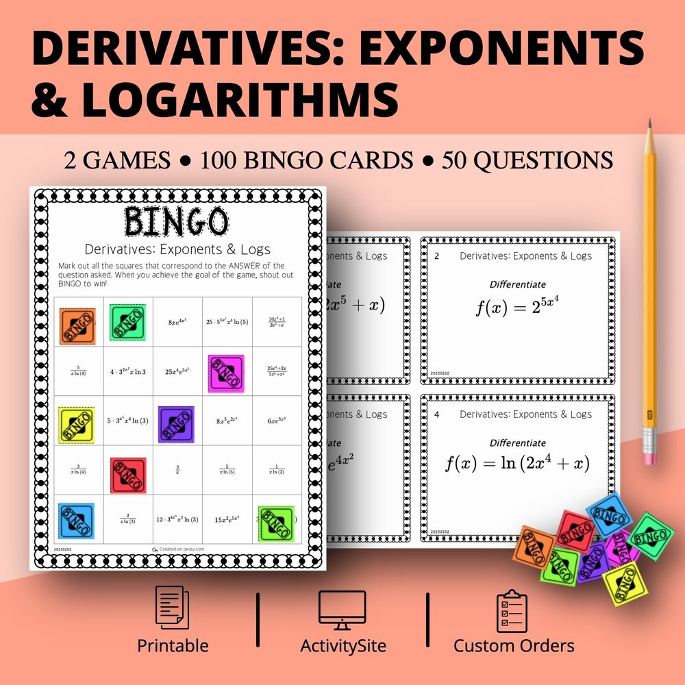 Derivatives of Exponents and Logs Bingo