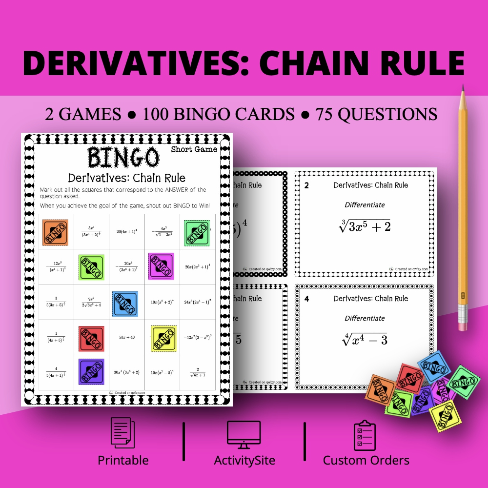 Calculus Derivatives: Chain Rule Math Bingo Review Game