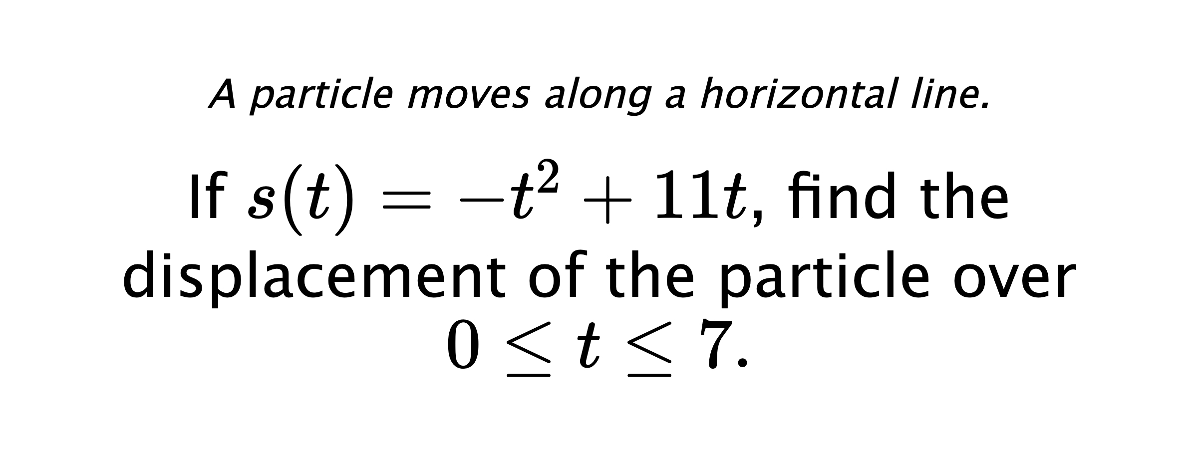 A particle moves along a horizontal line. If $ s(t)=-t^2+11t $, find the displacement of the particle over $ 0 \leq t \leq 7 .$